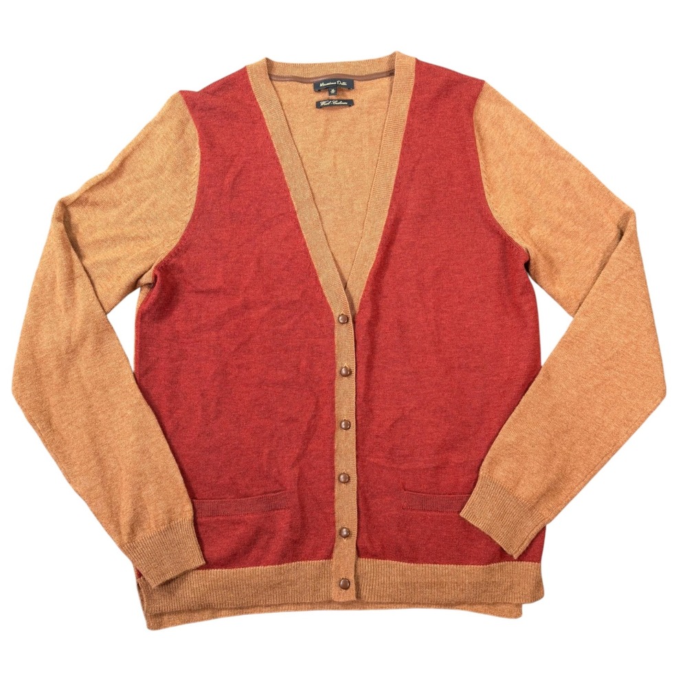 Massimo Dutti Mens Colorblock Wool Cashmere Button Front Cardigan Size M